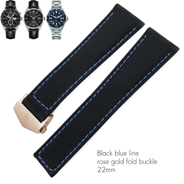 20mm 22mm Canvas Nylon Leather Watch Strap Fold Buckle Black Watch Band For Tag Heuer Carrera AQUARACER Watch Bracelets For Men