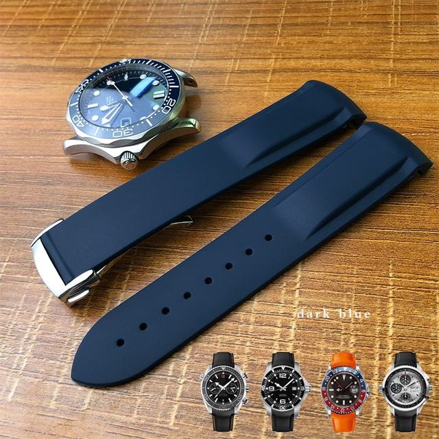 19mm 20mm 21mm 22mm Rubber Silicone Curved End Watchband Folding Buckle Watchband For Omega Seamaster 300 AT150 Watch Speedmater