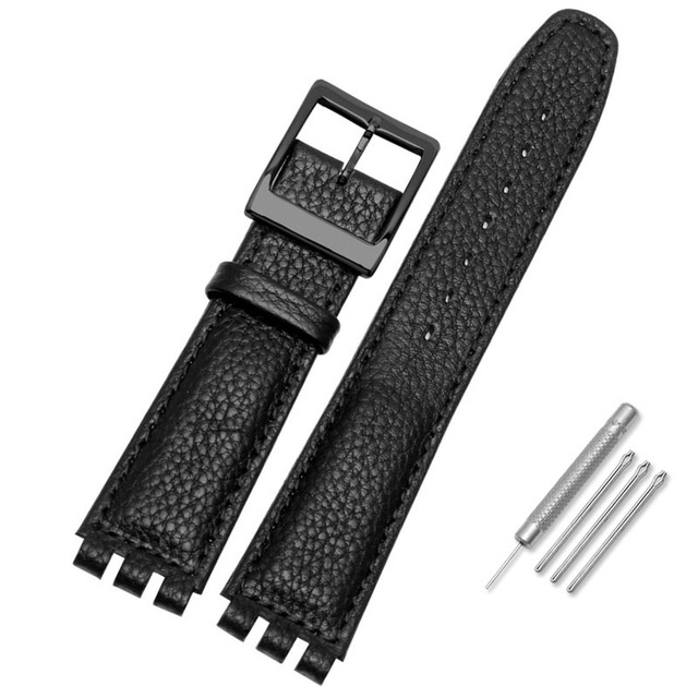 Leather Watch Strap Waterproof For Swatch YIS415/414 YCS YAS YGS 17mm Replacement Cowhide Watch Band Concavo Convex Watch Bracelet