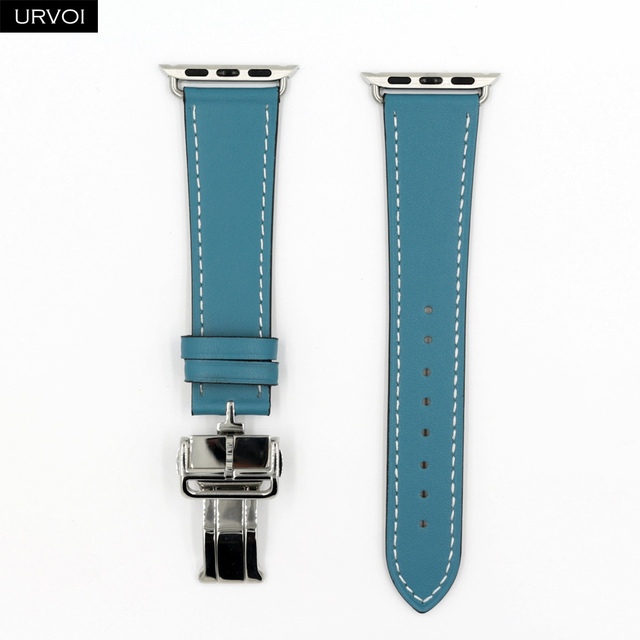 URVOI Deploy Buckle Band for Apple Watch Series 7 6 SE 5 4 3 21 Single Round Strap for iwatch 40 44mm Swift Leather Band Strap