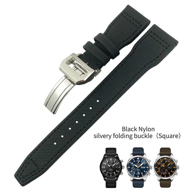 20mm 21mm 22mm Nylon Fiber Leather Watchband Fit For IWC IW377729 IW389001 Big Pilot Watch High Quality Green Blue Black Strap