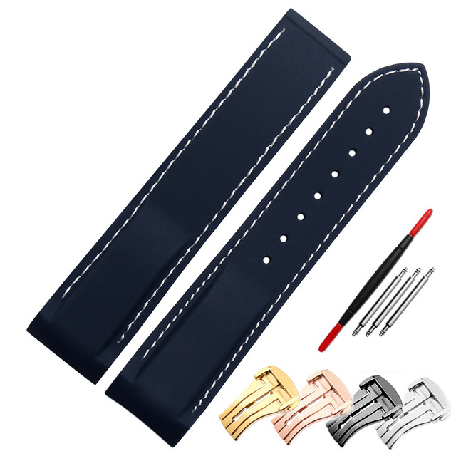 Rubber watch strap 20mm 22mm silicone watchband suitable for omega watch band folding clasp curved end wrist strap