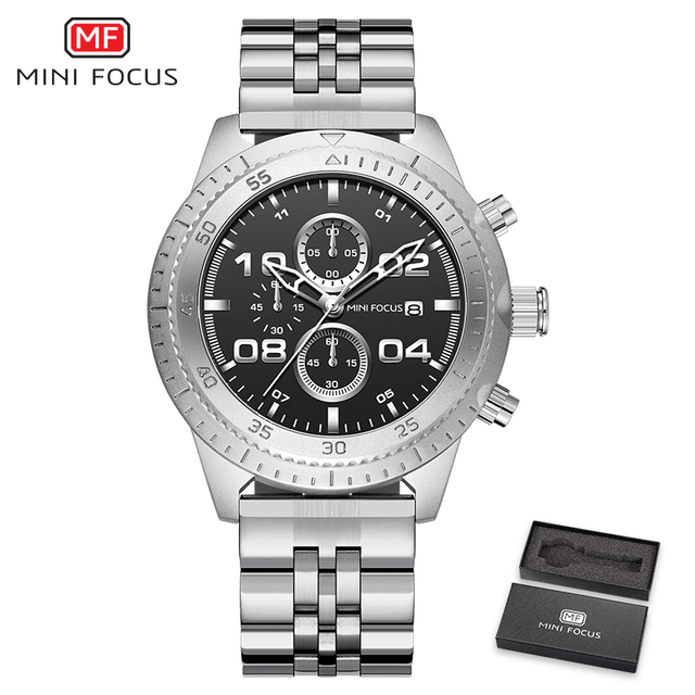 MINIFOCUS Fashion Sports Men Watches Leisure Waterproof Quartz Watches Stainless Steel Strap Chronograph Auto Date Multifunction