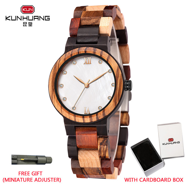 Kunhuang Ladies Watch Top Fashion New Wooden Quartz Watch Japan Movement Business Watch Great Gift Wood Boxmontre Femme