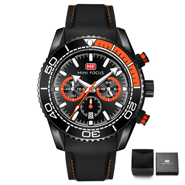 Fashion Men's Watches Multifunction Water Resistant Sport Wristwatches Luxury Quartz Luxury Brand Black Silicone Strap