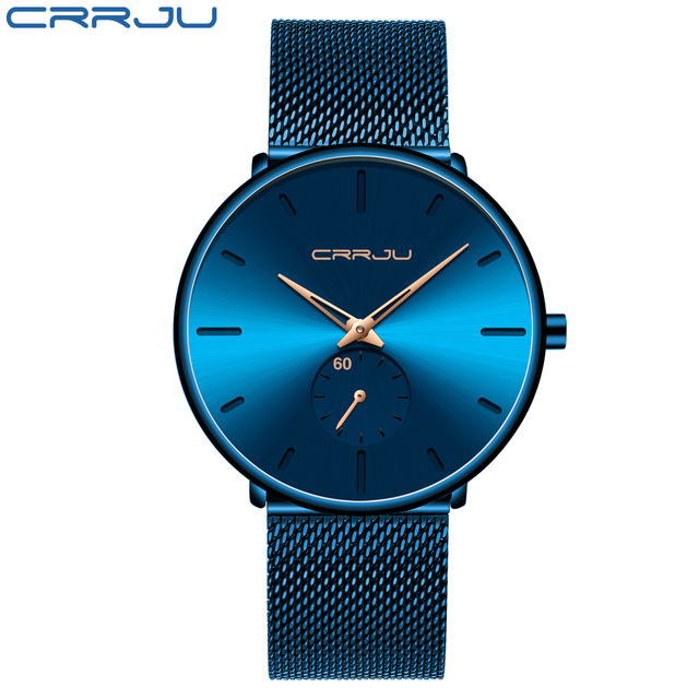 Fashionable Quartz CRRJU Men's Watches Luxury Fashion Slim Mesh Water Resistant Watches