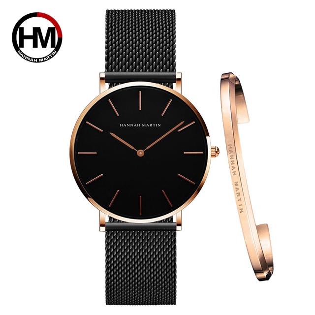 Women Watch 1 Set Bracelet Japan Quartz Simple Movement Waterproof Rose Gold Stainless Steel Mesh Ladies Watch relogio feminino