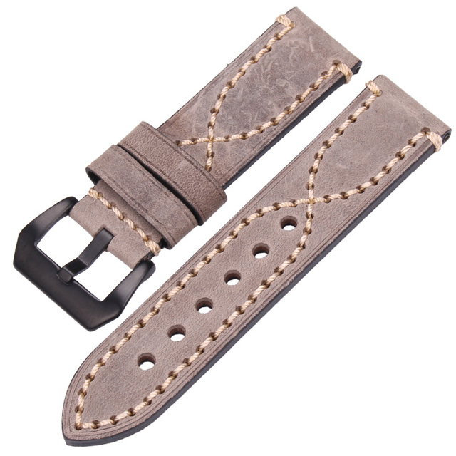 Handmade Genuine Leather Watch Band Strap 22mm 24mm Men Women Black Brown Green Gray Thick Watchband Stainless Steel Buckle