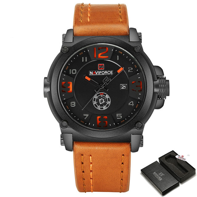 NAVIFORCE Men's Watch Fashion Sports Waterproof Wristwatches Male Military Leather Band Quartz Watch Calendar Relogio Masculino