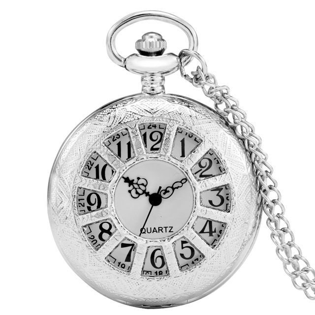 Unisex Personality Quartz Movement Exquisite Chain Pocket Watch Pattern Men Women Watches Anniversary Gift for Boyfriend