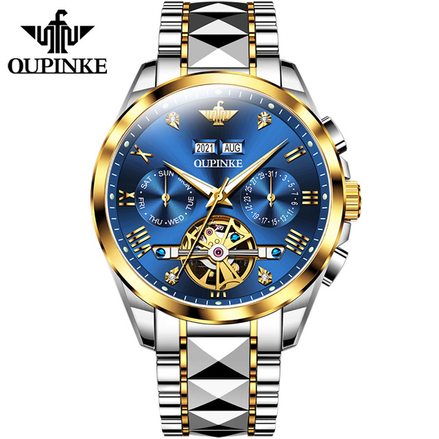 OUPINKE Watch for Men Luxury Brand Tourbillon Watches Sapphire Glass Tungsten Steel Waterproof Men Mechanical Wristwatches