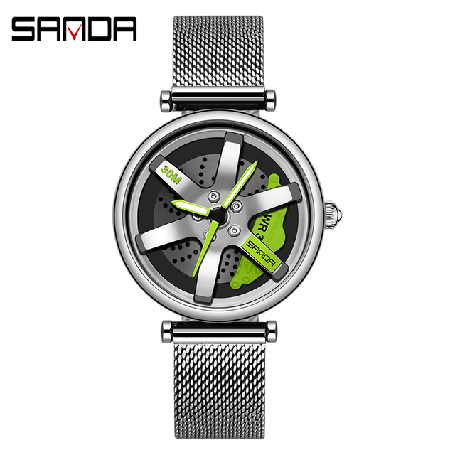 SANDA New Fashion Rotate Wheel Pattern Women's Watch Stainless Steel Waterproof Quartz Watch for Women Luxury Relogio Feminino