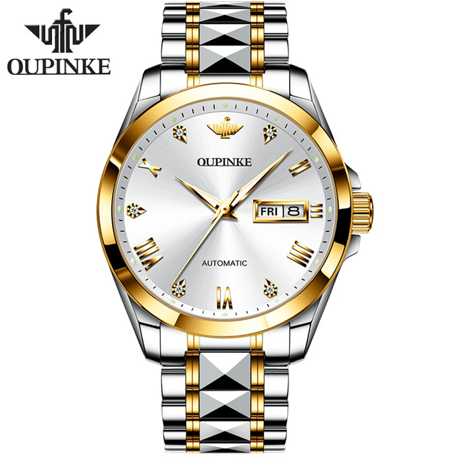 OUPINKE Swiss sumptuous automatic watch business sapphire crystal mechanical tungsten steel luminous wristwatch men