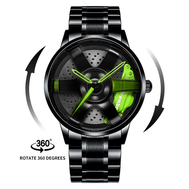 3D Spinning Unique Model Rim Watch Hub Custom Design Sports Car Frame Watch Waterproof Creative Men's Watch Wheel Wristwatch Clock