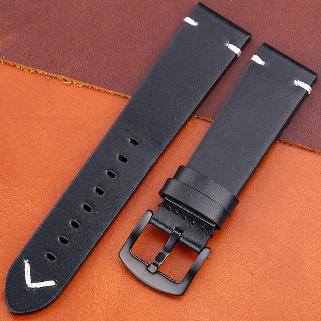 Oil Wax Genuine Leather Watch Band Handmade Cowhide Strap Women Men 18mm 20mm 22mm 24mm Quick Release Vintage Strap Accessories