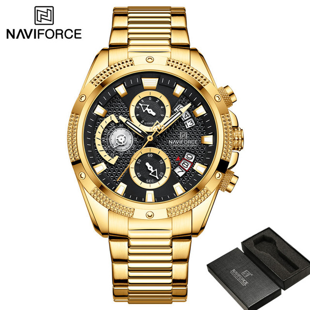 NAVIFORCE Men's Sport Watch Wristwatch Luxury Brand Military Chronograph Stainless Steel Male Quartz Watch Gift 8021