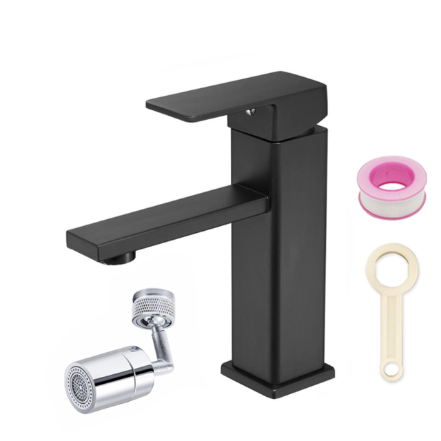 SOGANRE Basin Bathroom Sink Faucet Deck Mounted Hot Cold Water Basin Mixer Taps Matte Black Lavatory Sink Faucet Lever