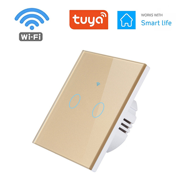 1pc Wall Touch Switch 1/2/3 Gang, EU Type WiFi Smart Glass Panel Switch Tuya App Remote Control, Work with Alexa Google Home