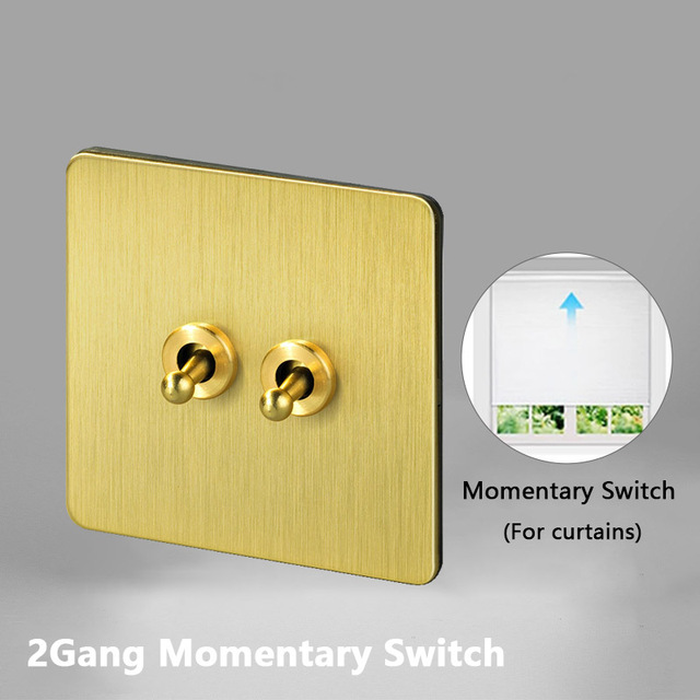 Avoir Gold Wall Light Switch Lever Brass 2 Way Run Off Curtain Momentary Switch Stainless Steel 220V Led Dimmer Usb EU FR Sockets