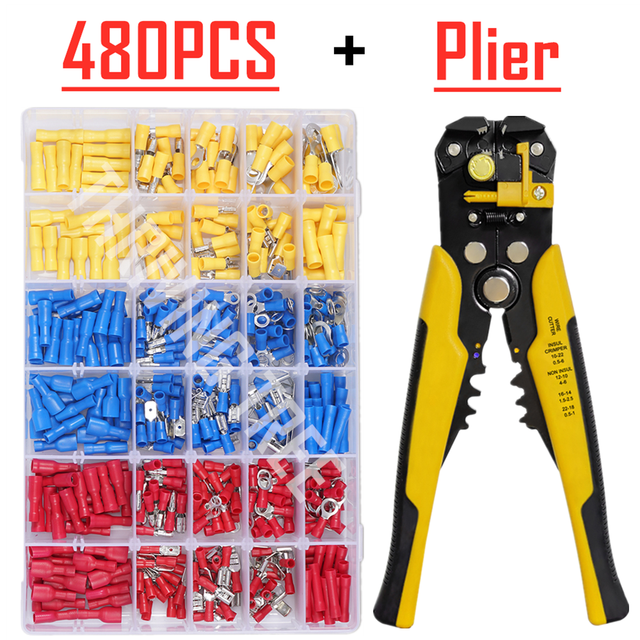 480/280pcs Insulated Cable Electrical Wire Connector Crimp Spade Butt Loop Fork Loop Lugs Rolled Terminals Assorted Kit Plier