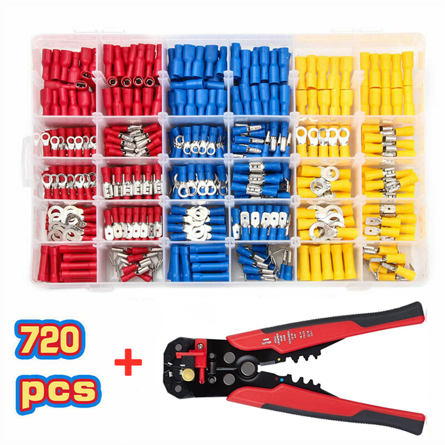 480/1200pcs assorted spade terminals insulated cable connector electrical wire assorted crimp butt loop thorn loop lugs plier