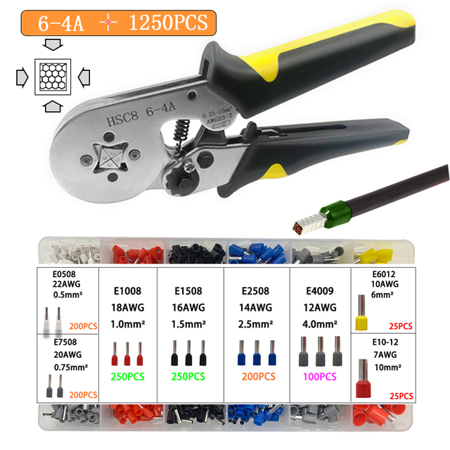 Insulated Wire Connector Terminal Crimping Terminal Cold Crimping Insulated Terminal Crimping Tool 16-6/6-4 Wire Stripper D1