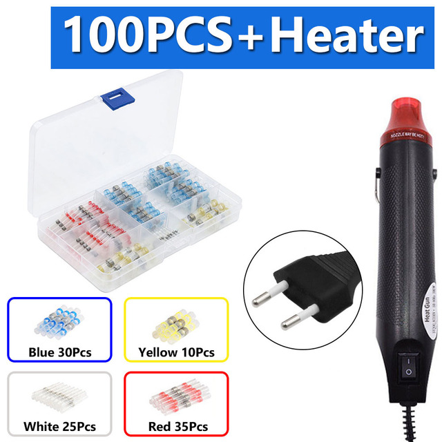 300pcs Electric Heat Shrink Butt Terminals Crimp Terminals Waterproof Welding Insulator Wire Twisting Cable Terminal Kit With 300W Hot Air Gun