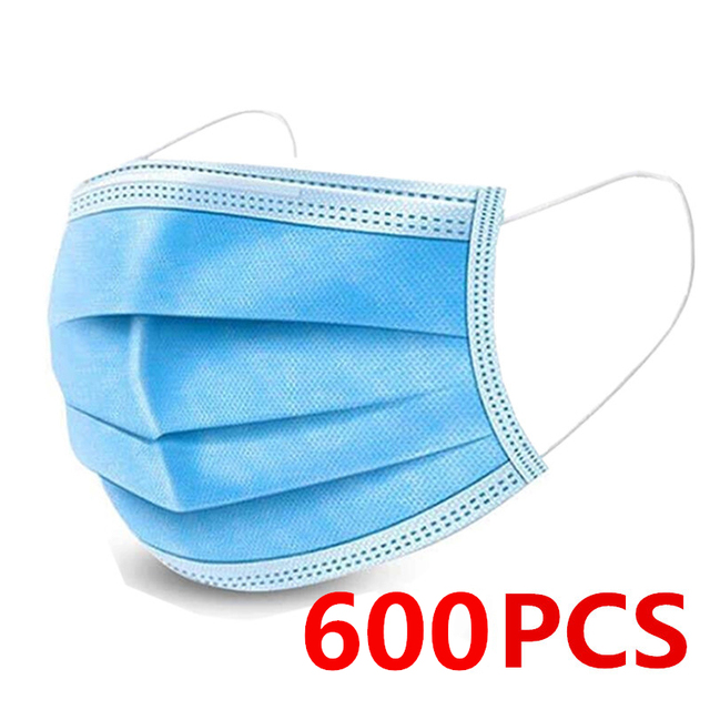 10-600pcs Disposable Masks Blue Mascarillas quiurgicas homology adas Mouth Face Mask Adult Blue 3 Layers Non-woven Filter Masque