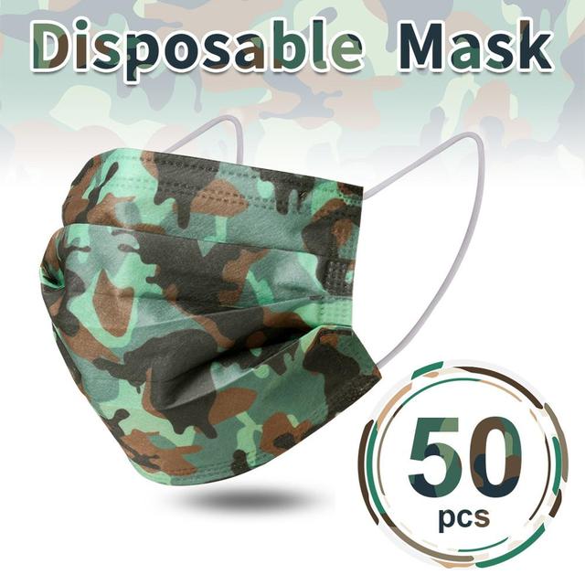 Camouflage disposable face mask 3 ply filter earbuds 100pcs protective face cover masque surgical mascarillas desechables