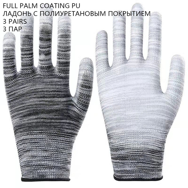 12 Pairs Anti-Static Cotton Work Gloves Thin Wear-Resistant Professional Mesh Construction Gloves PU Coated Anti-Slip Construction Gloves Woodworking Household Ladies Black