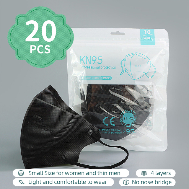 10-200 قطعة المرأة CE المعتمدة FFP2 قناع أسود الوجه ثلاثية الأبعاد KN95 قناع تصفية التنفس الكبار KN95 ffp2قناع صغير الحجم kn95fan FPP2