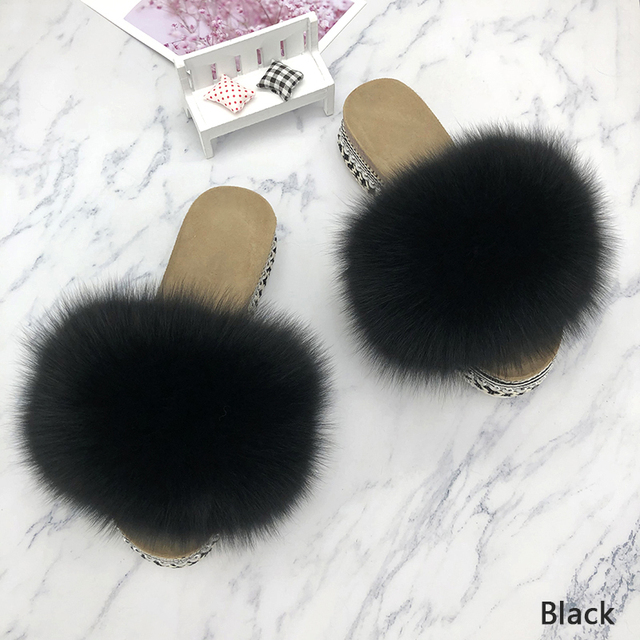 Fur Slides Summer Rivets Platform Sandals Ladies Sandals Outdoor Real Fur Ladies Heels Shoes 2021 New Fluffy Slippers Flip Flops