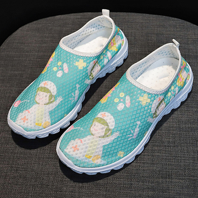 Rimocy Nursing Shoes Women Print Breathable Sneakers Woman Slip On Light Non-slip Flats Ladies Soft Bottom Casual Sneakers