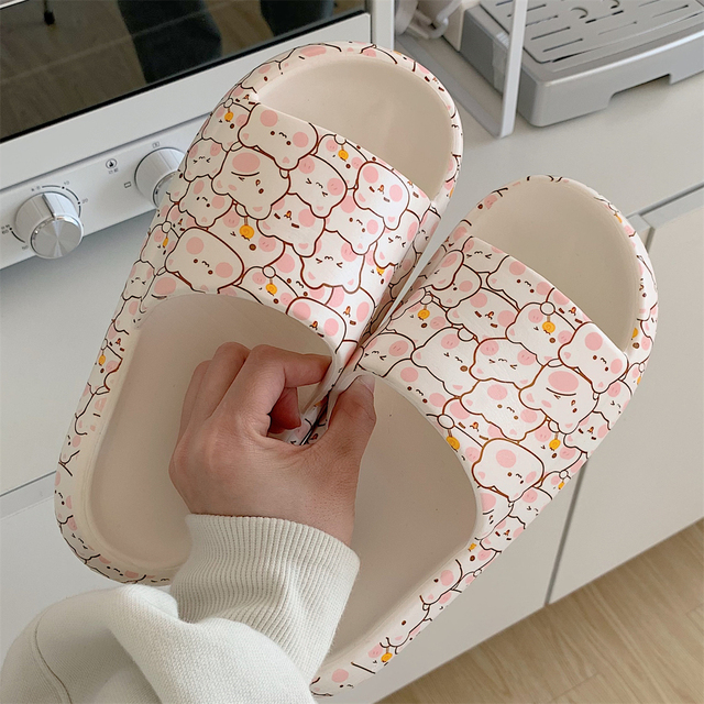 Cute Cow Slippers Female Summer Home Indoor Slippers Slides Non-slip Bath Shoes Beach Sandals Outdoor Comfortable Platform