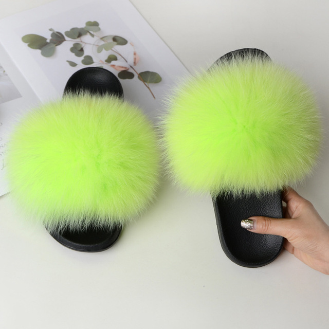 Summer fox fur slippers flat non-slip solid plush home shoes