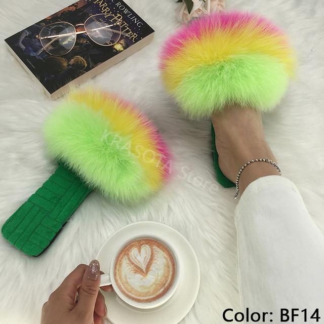 Summer Women Slippers Cotton Fabric Real Fur Flip Flops Fancy Sandals Ladies Faux Fur Slippers 2022 Home Shoes Woman