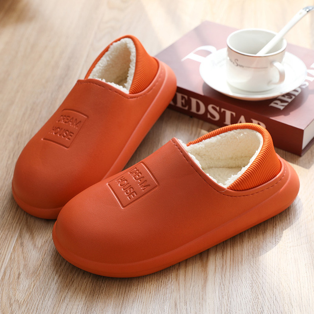 2021 winter women slippers eva waterproof warm plush home shoes ladies non-slip indoor soft sole cotton slides couple shoes