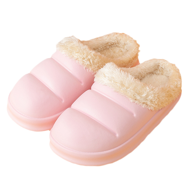 Winter Women Fur Slippers Waterproof Warm Plush Household Slides Indoor Home Thick Sole Shoes Non-slip Solid Couple Sandals