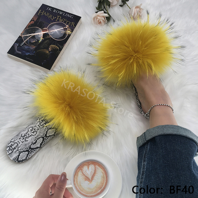 Square Toe Slippers Luxury Summer Fluffy Slippers Women Real Fur Slides Shoes Indoor Home Outdoor House 36 37 38 39 40 41 42 43