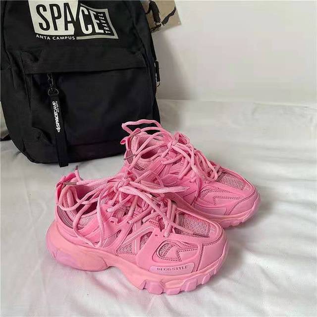 Stylish Brand Design Women Sneakers Cute Pink Chunky Shoes Ladies Breathable Mesh Trainers Women Lightweight White Sneakers