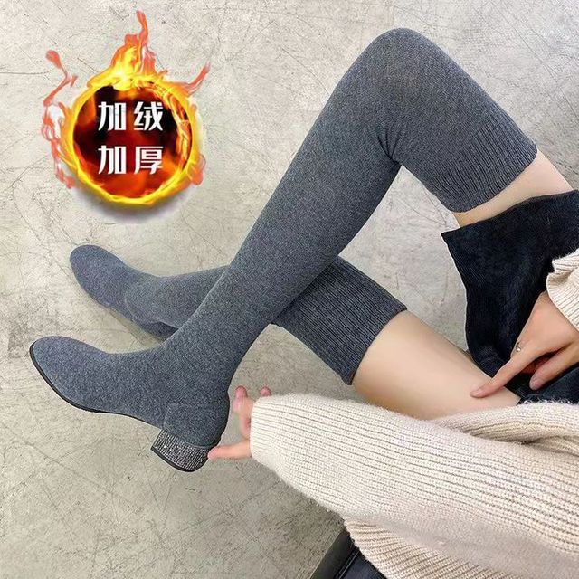 Women Over The Knee Sock Boots Knitting Sock Boots Pointed Toe Elastic Slim Female Thigh High Boots Flat Botas De Mujer Boots