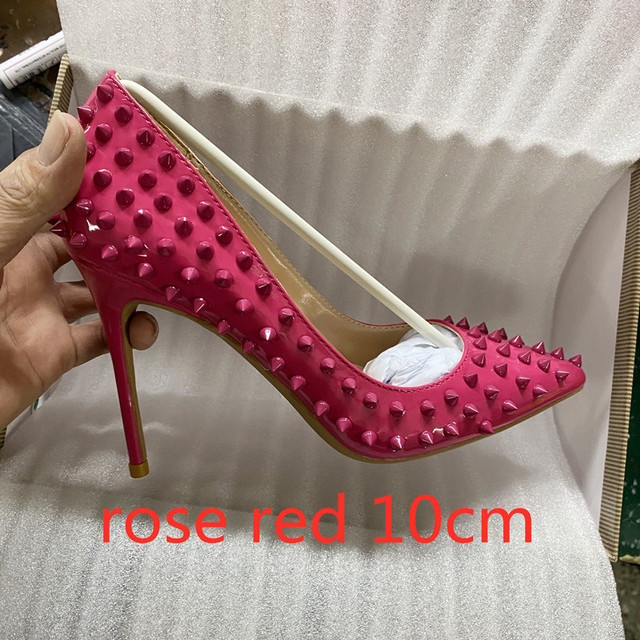 Yellow Color Rivets Women Pointed Toe Stiletto High Heels Size 33-45 Punk Rivets Slip On Sex Pumps