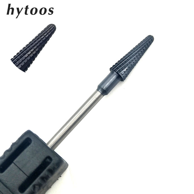 HYTOOS 1pc Tungsten Carbide Nail Drill Bit 3/32" Manicure Cutters Black Titanium Burr Nail Drill Accessories Nail Grinding Tools