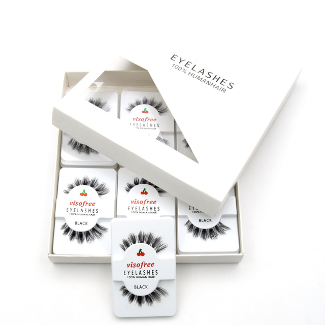 Handmade False Eyelashes 100% Human Hair 12 Pairs Messy Natural Eyelashes maquiagem cilios by Visofree