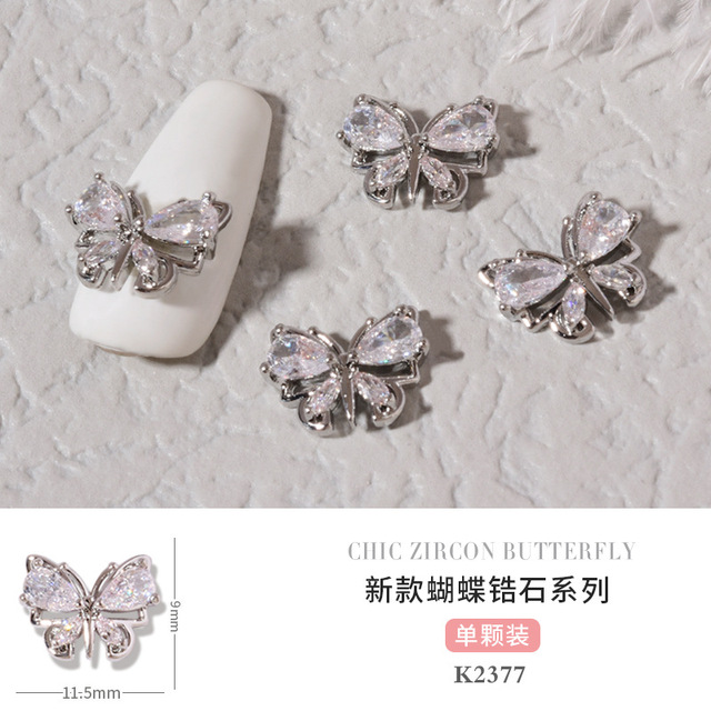 3pcs Butterfly manicure new luxury zircon nail drill paste three-dimensional metal pendant chain nail jewelry