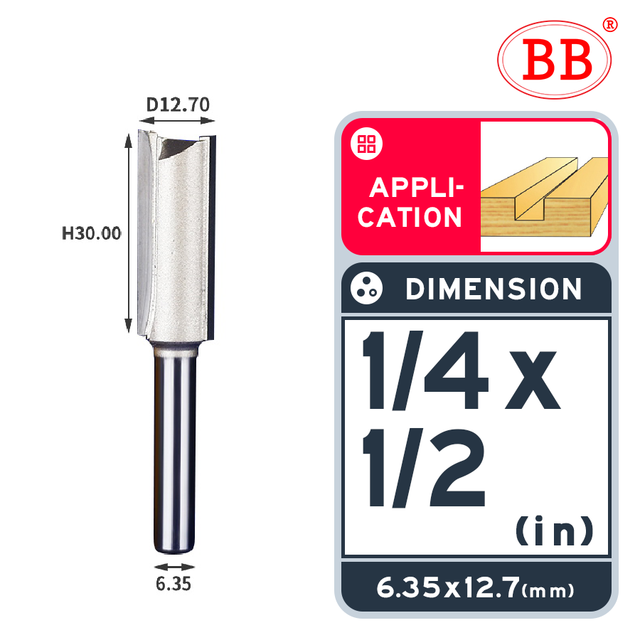 BB Straight Bit 2 Flute Long Blade Router Bit 1/4 1/2 Woodworking Slotting Tool End Miil Double Edged Cutter