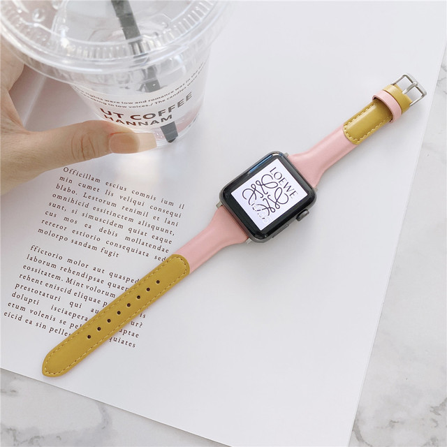 Double Color Leather Strap for Apple Watch 7 40 44 45mm Watch Bands Buckle Wristbands for iWatch 38mm 42mm 41mm Smartwatch Band