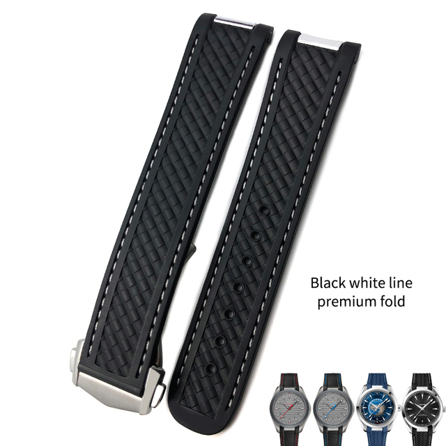 20mm Rubber Silicone Watch Strap Fit For Omega Seamaster 300 AT150 Aqua Terra Ultra Light 8900 Steel Buckle Watchband Bracelets