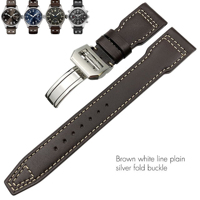 21mm 22mm High Quality Genuine Leather Rivets Watchband Fit For IWC Large Pilot Spitfire Gun Top Brown Black Cowhide Watch Strap