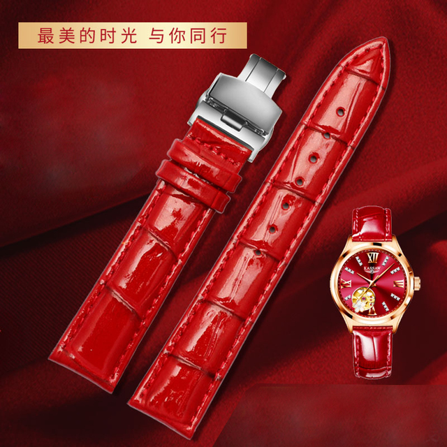 red color for any brand women watch12mm14mm 15mm 16mm 18mm 20mmRose gold buckle genuine leather watches wrist strap